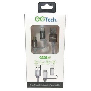 EG Tech 2-in-1 Charging Sync Cable Gray Braided 3 ft 2.1A USB Micro-USB Lighting